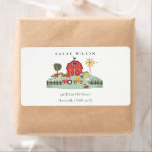 かわいい赤納屋周囲の庭ファーム動物ベビーシャワー ラベル (インサイチュ)