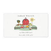 かわいい赤納屋周囲の庭ファーム動物ベビーシャワー ラベル (正面)