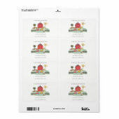 かわいい赤納屋周囲の庭ファーム動物ベビーシャワー ラベル (フルシート)