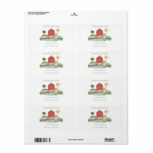 かわいい赤納屋周囲の庭ファーム動物ベビーシャワー ラベル (フルシート)