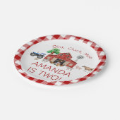 かわいい赤納屋周囲の庭ファーム動物2nd誕生日 ペーパープレート (アングル)