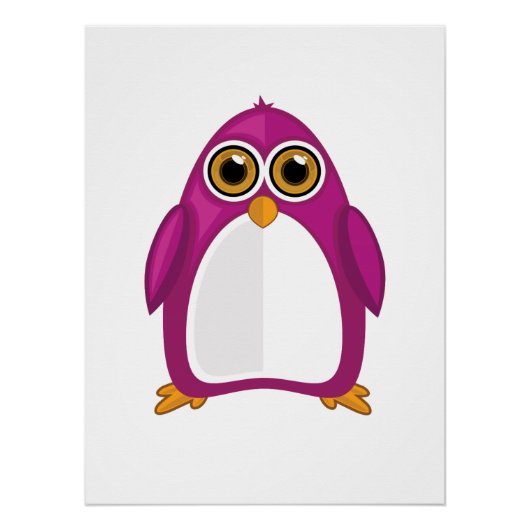 かわいい赤紫のペンギン – かわいいキャラクターのペンギン ポスター (正面)