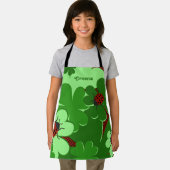 かわいい赤緑のレディーバグ&クローバーの葉の名前 エプロン (インサイチュ)