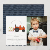 かわいい赤錆の農場トラクターの子供写真誕生日 サンキューカード (正面/裏面)