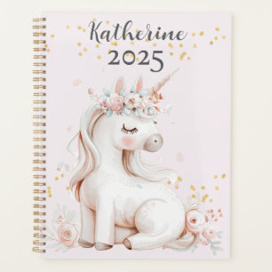 かわいい赤面とミントユニコーン金ゴールドグリッター名2025 プランナー手帳