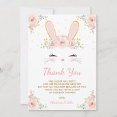かわいい赤面のピンクの金ゴールドのバニーウサギのベビーシャワー サンキューカード (正面)