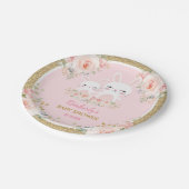 かわいい赤面のピンクの金ゴールドのバニーウサギのベビーシャワー ペーパープレート (アングル)