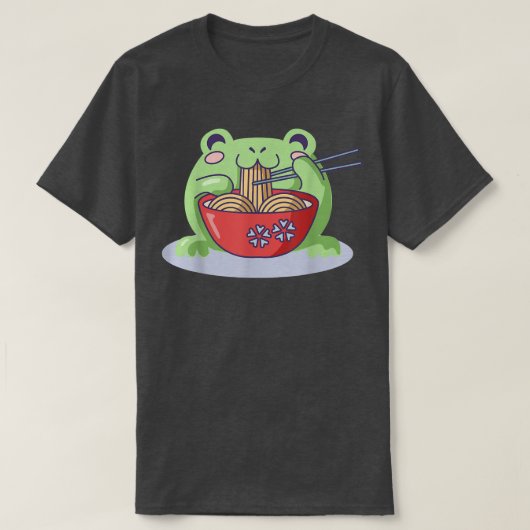 かわいい赤面カエルラーメン丼グルメ日本のCu Tシャツ (デザイン正面)