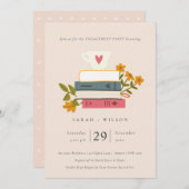 かわいい赤面スタックブックスフローラ婚約招待状 サンキューカード (正面/裏面)