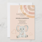 かわいい赤面ゾウ水彩イラストレーション 招待状 (正面)