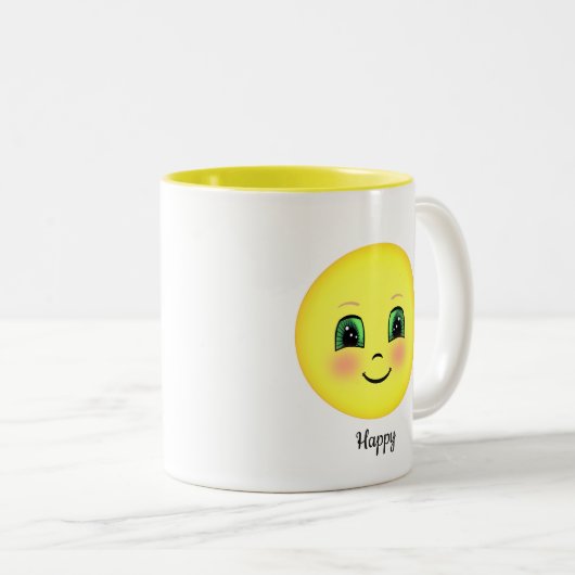 かわいい赤面ハッピー顔2トーンのコーヒーマグ ツートーンマグカップ (正面右)
