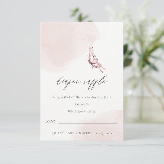 かわいい赤面バタフライおむつラッフルベビーシャワー 招待状 (スタンド正面)