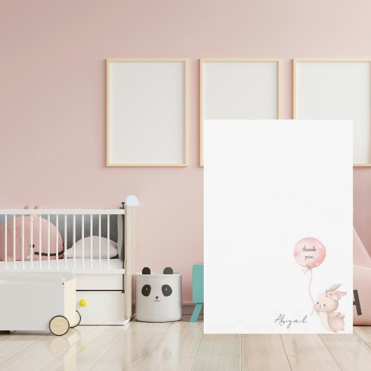 かわいい赤面バニーのスクリプト名ベビーシャワーありがとう サンキューカード