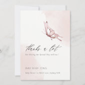 かわいい赤面パインウォーターカラーバタフライベビーシャワー サンキューカード (正面)