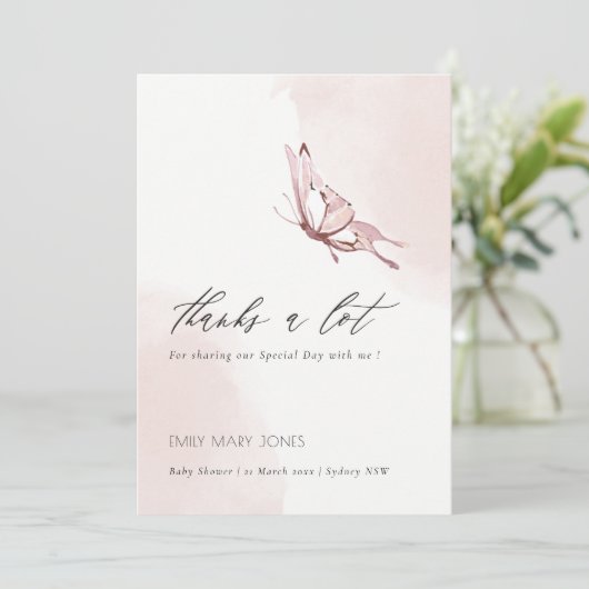 かわいい赤面パインウォーターカラーバタフライベビーシャワー サンキューカード (スタンド正面)