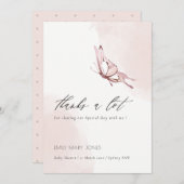 かわいい赤面パインウォーターカラーバタフライベビーシャワー サンキューカード (正面/裏面)