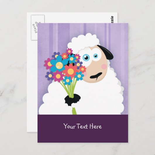 かわいい赤面ヒツジの花はがき ポストカード (正面/裏面)