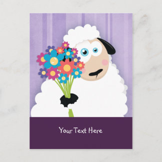 かわいい赤面ヒツジの花はがき ポストカード