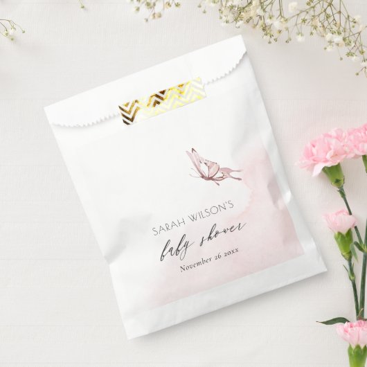 かわいい赤面ピンクの水色バタフライベビーシャワー フェイバーバッグ (封をした状態)