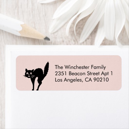 かわいい赤面ピンクの黒猫ハロウィンガーリーの住所 ラベル (インサイチュ)
