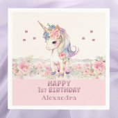 かわいい赤面ピンクガールユニコーン1歳 スタンダードカクテルナプキン