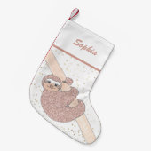 かわいい赤面ピンクグリッタースロース名 スモールクリスマスストッキング (正面 (吊り時))