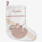 かわいい赤面ピンクグリッタースロース名 スモールクリスマスストッキング (正面)