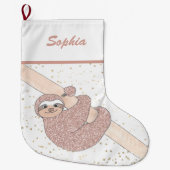 かわいい赤面ピンクグリッタースロース名 ラージクリスマスストッキング (正面)