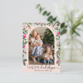 かわいい赤面ピンクグリーナリーアーチフォトホリデー ポストカード (スタンド正面)