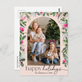 かわいい赤面ピンクグリーナリーアーチフォトホリデー ポストカード (正面/裏面)