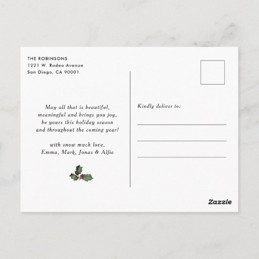 かわいい赤面ピンクグリーナリーアーチフォトホリデー ポストカード (裏面)