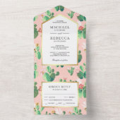 かわいい赤面ピンクサボテン結婚フローラ オールインワン招待状 (内側)