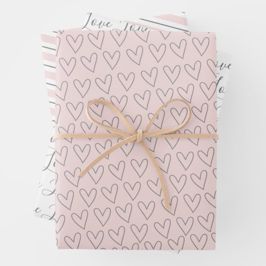 かわいい赤面ピンクタイポグラフィハートバレンタイン ラッピングペーパーシート (インサイチュ)