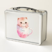 かわいい赤面ピンクチビ(小さくかわいく書いた感じ)猫 メタルランチボックス (裏面)