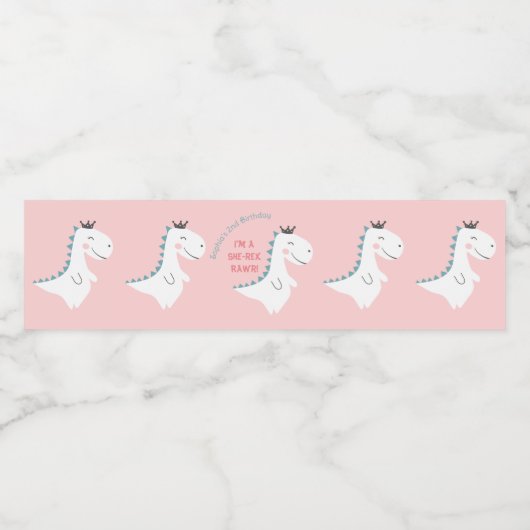 かわいい赤面ピンクティール(緑がかった色)恐竜の誕生日パーティー ペットボトルラベル (シングルラベル)