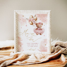 かわいい赤面ピンクテディベアバルーンmom-osaバー ポスター