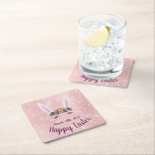 かわいい赤面ピンクハッピーイースターバニー スクエアペーパーコースター (インサイチュ)