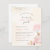 かわいい赤面ピンクバルーン赤ちゃんシャワーで車を運転 インビテーションポストカード (正面/裏面)