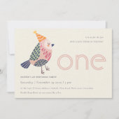 かわいい赤面ピンクバーディエイジ1歳の誕生日招待状 サンキューカード (正面)