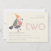 かわいい赤面ピンクバーディエイジ2歳の誕生日招待状 サンキューカード (正面)