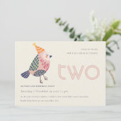 かわいい赤面ピンクバーディエイジ2歳の誕生日招待状 サンキューカード (スタンド正面)