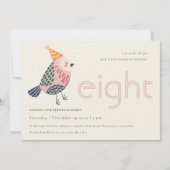 かわいい赤面ピンクバーディエイジ8誕生日招待状 サンキューカード (正面)