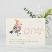 かわいい赤面ピンクバーディ任意の年齢1歳の誕生日 招待状 (スタンド正面)