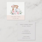 かわいい赤面ピンクフローラケーキミキサーベーカリーありがとう スクエア名刺 (正面/裏面)