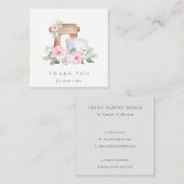 かわいい赤面ピンクフローラケーキミキサーベーカリーありがとう スクエア名刺 (正面/裏面)