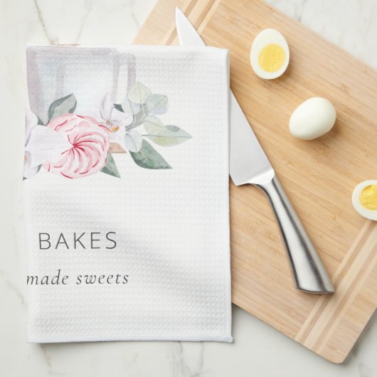 かわいい赤面ピンクフローラケーキミキサーベーカリーケータリング キッチンタオル (四つ折り)