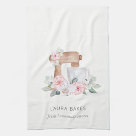 かわいい赤面ピンクフローラケーキミキサーベーカリーケータリング キッチンタオル