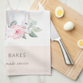 かわいい赤面ピンクフローラケーキミキサーベーカリーケータリング キッチンタオル (四つ折り)