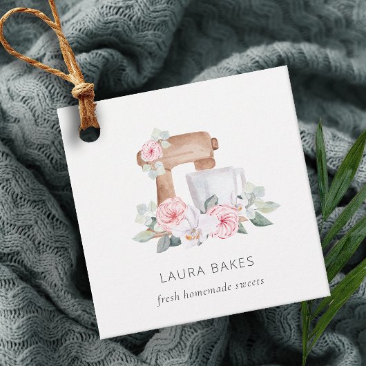 かわいい赤面ピンクフローラケーキミキサーベーカリーケータリング フェイバータグ