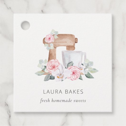 かわいい赤面ピンクフローラケーキミキサーベーカリーケータリング フェイバータグ (正面)